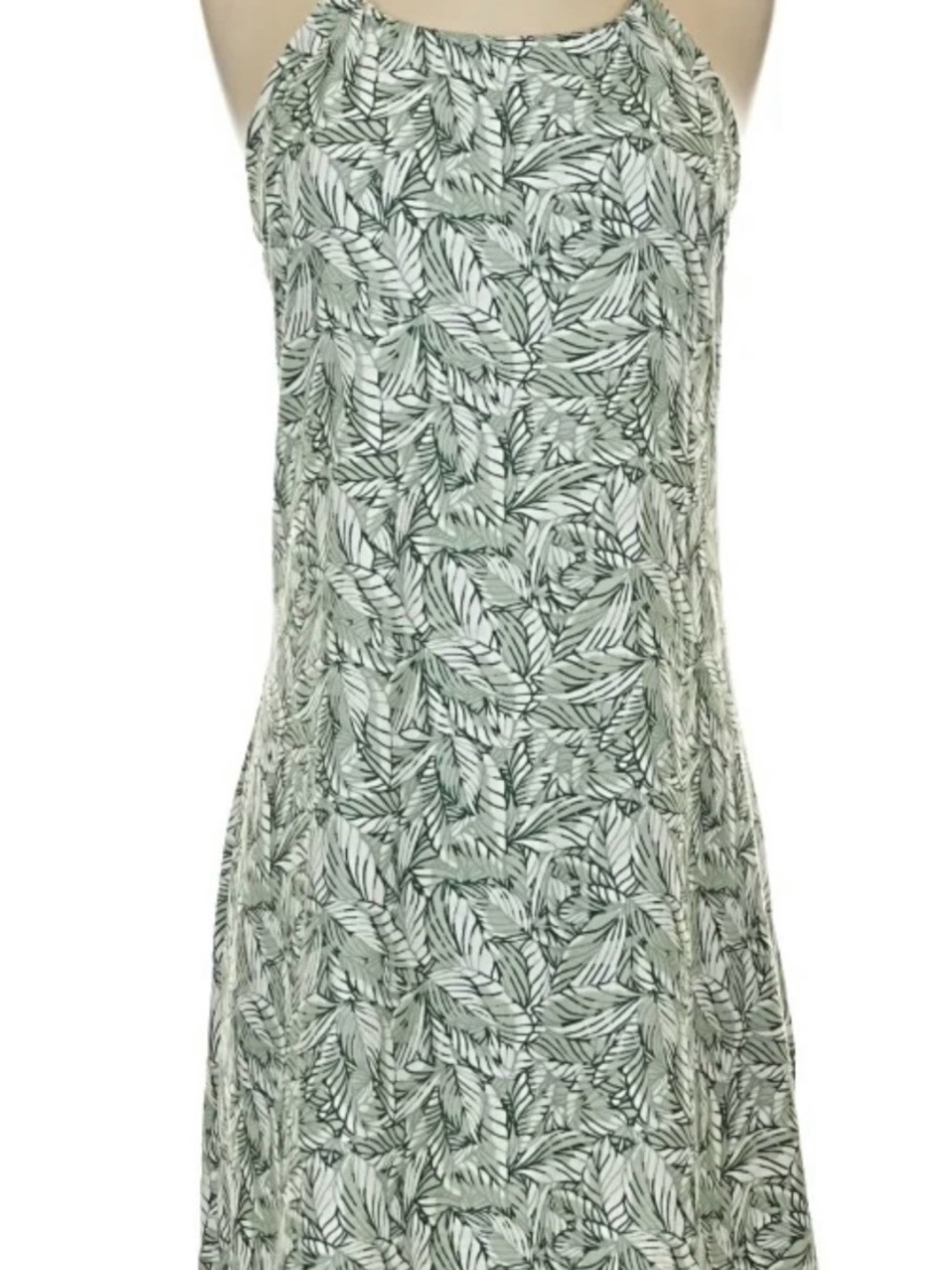 Eddie Bauer Pale Green Leaf-Print Halter Mini Dress